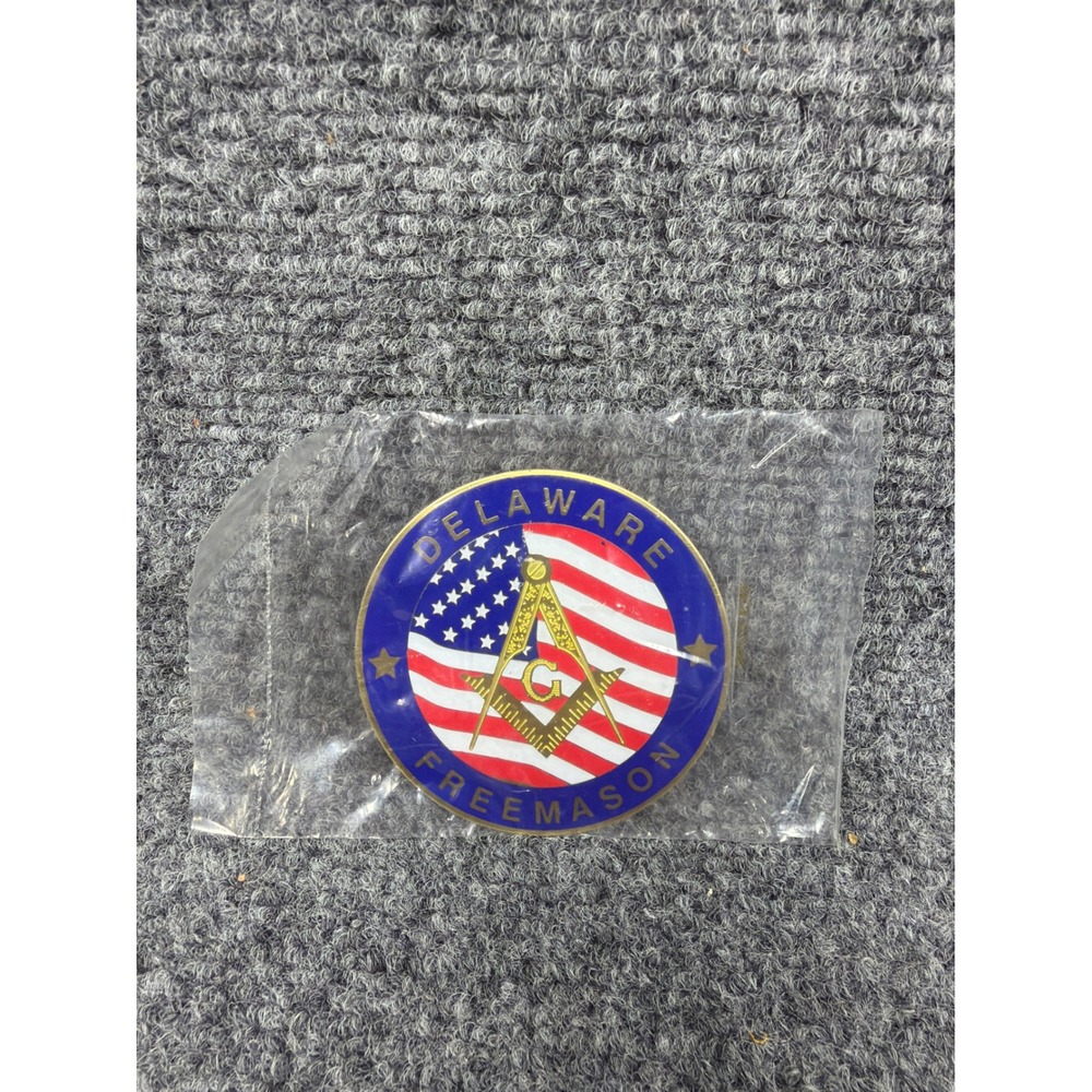 Delaware Freemason American Flag Adhesive Emblem Masonic Square Compasses 3 Inch